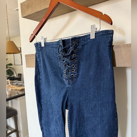 Free People|FP dark wash lace front skinny jeans,tie waist•••Adorable y2k boho - Picture 5 of 13